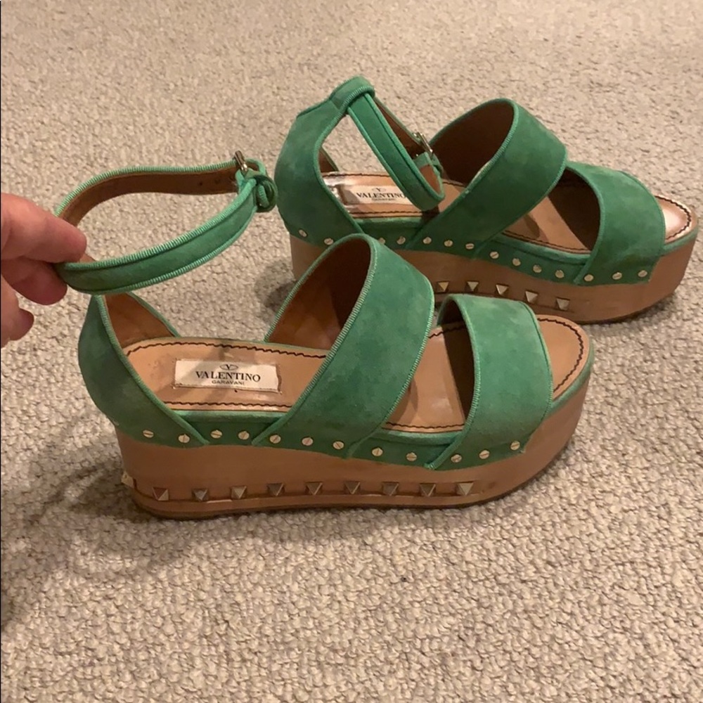 Valentino Suede wooden wedge w/ Ankle Strap